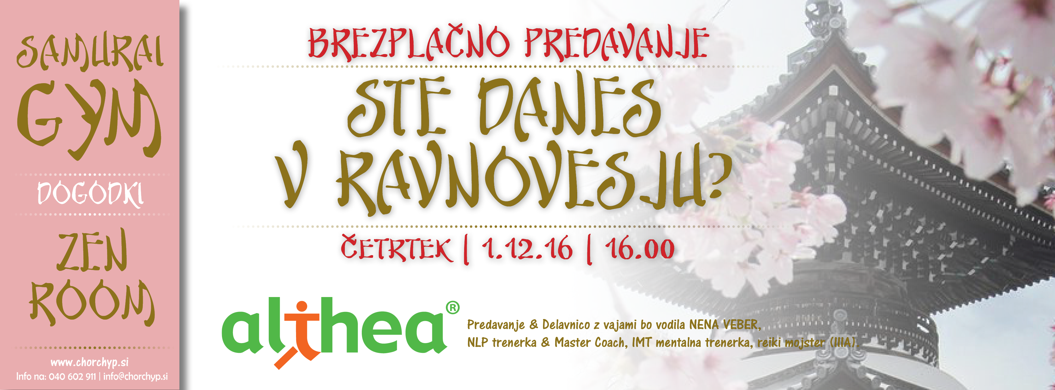 Brezplačno predavanje in delavnica: Ste danes v ravnovesju?